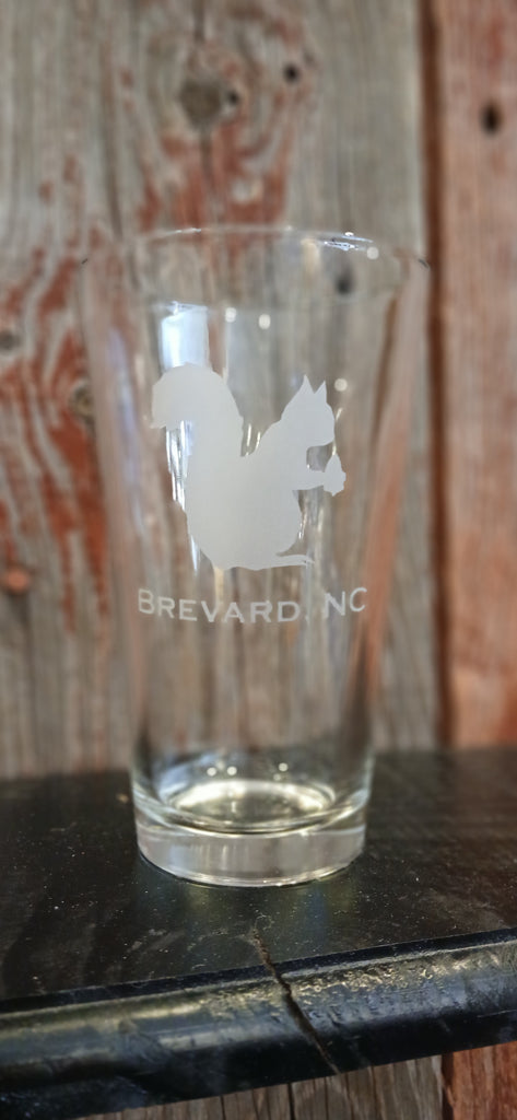 Drinkware - Glass - Pint Glass with Etched White Squirrel & Brevard, NC