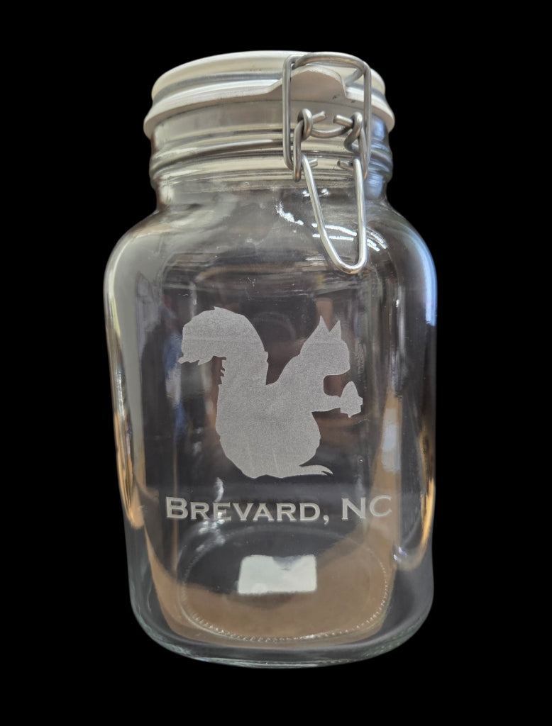 Glassware - Cannister with Etched White Squirrel Brevard NC 2 Liter