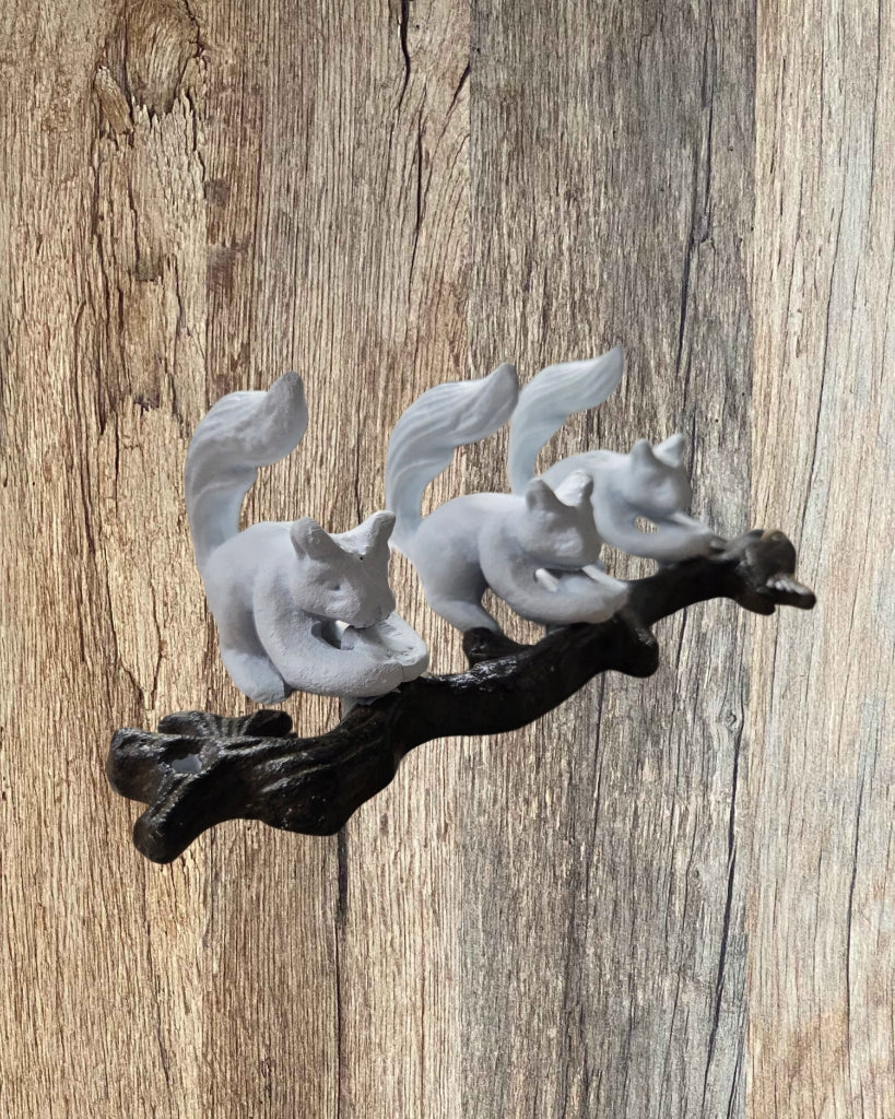Cast Iron - Three White Squirrel Branch Hooks