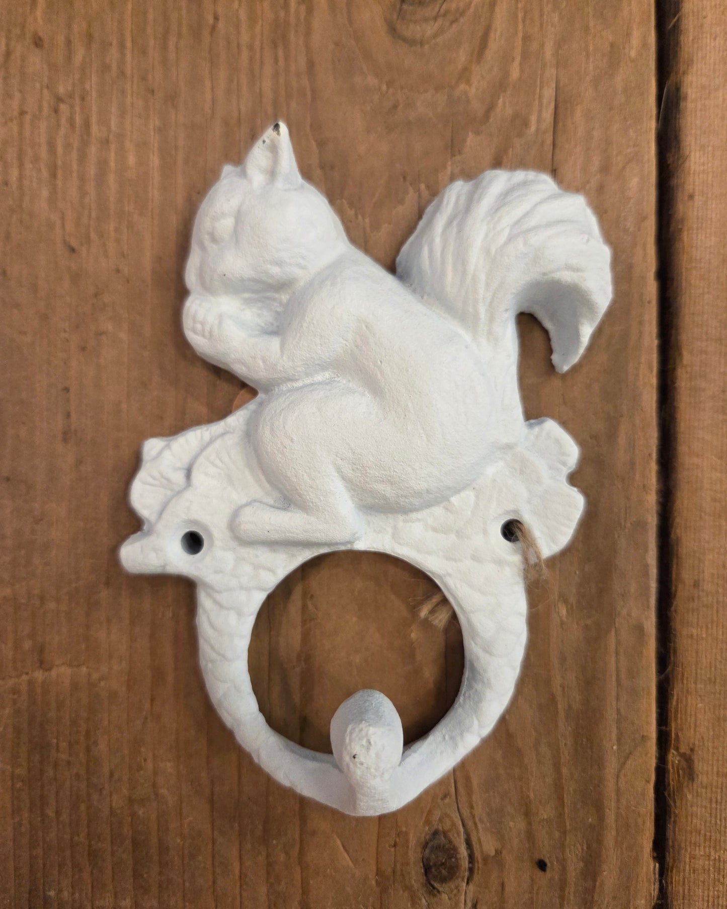 Cast Iron - White Squirrel Wall Hook - Decorative Coat Hanger for Home & Garden