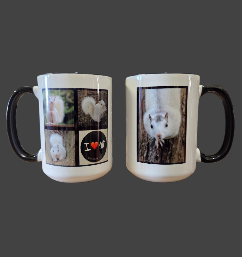 Drinkware Mug Individually Printed with White Squirrels in Various Sizes