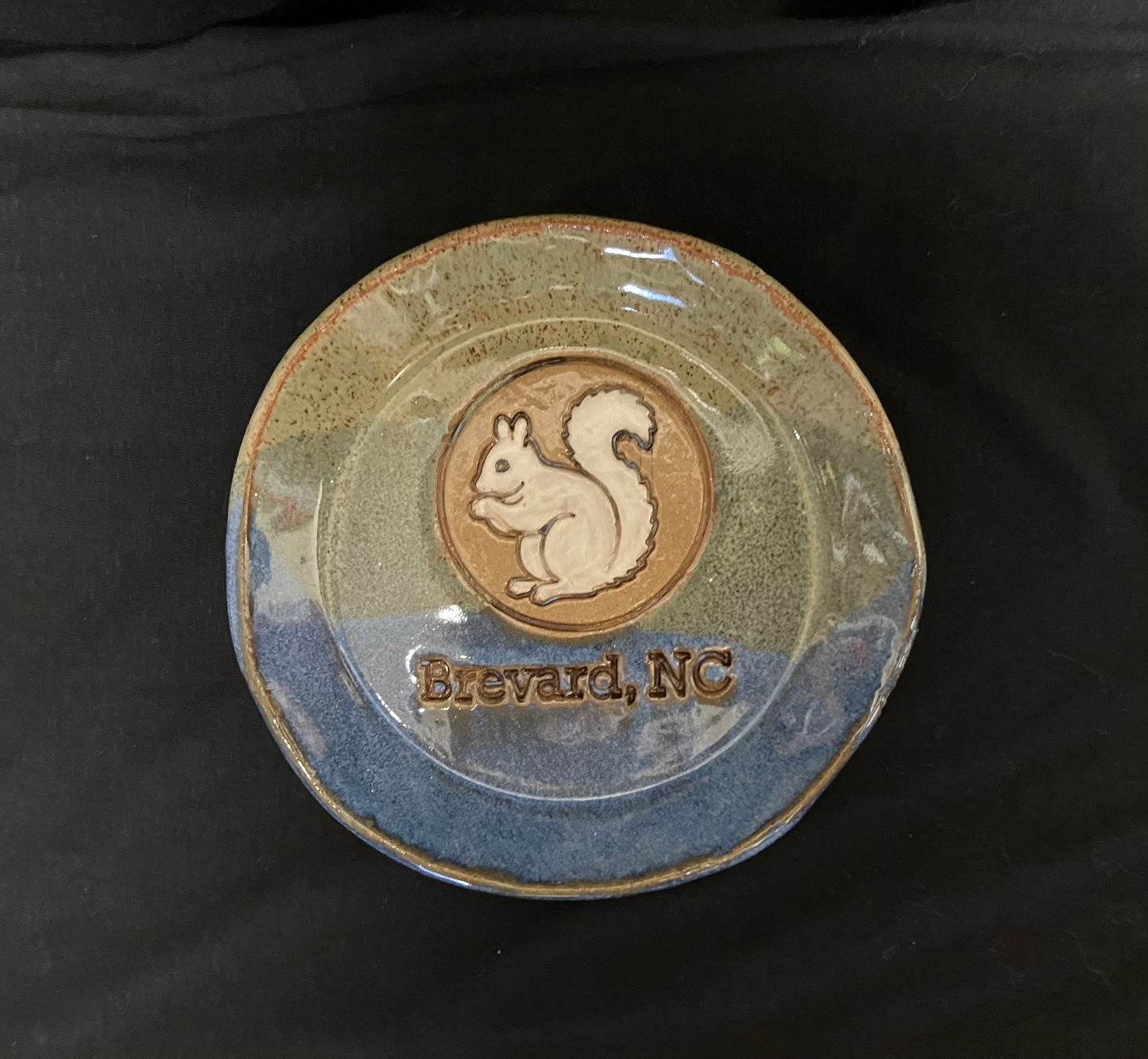 Handmade Tea Strainer Plate - Handcrafted White Squirrel Pottery Tea Strainer Plate with White Squirrel and Brevard, NC