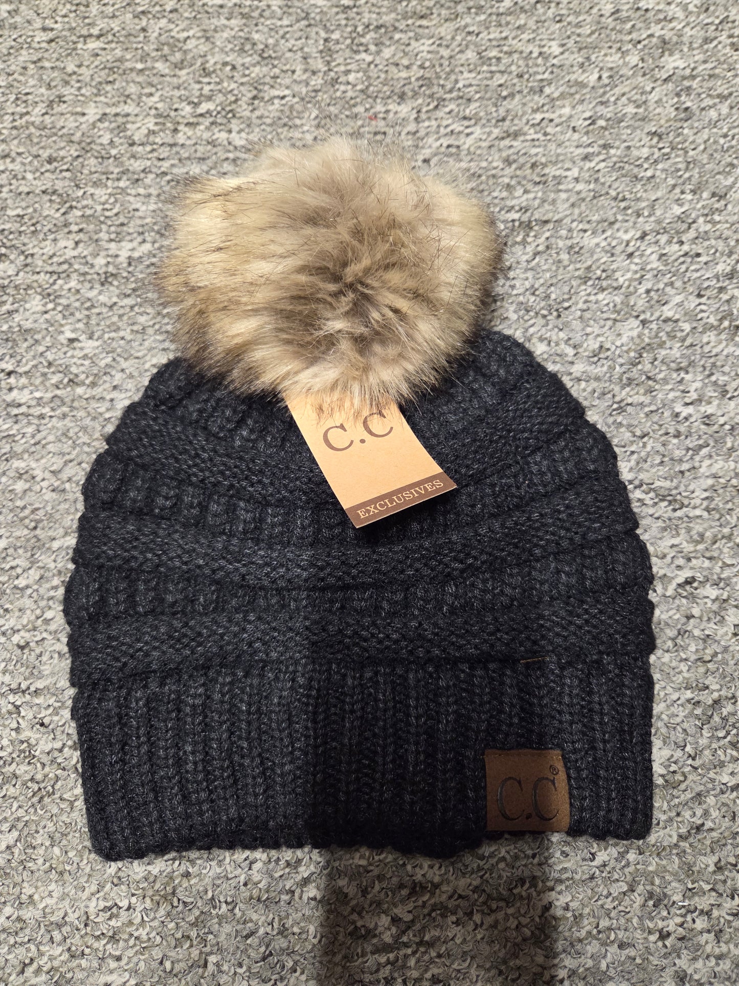 Hat - CC Mixed Soft Yarn with Natural Pom Pom Beanie for Adult Size Heads