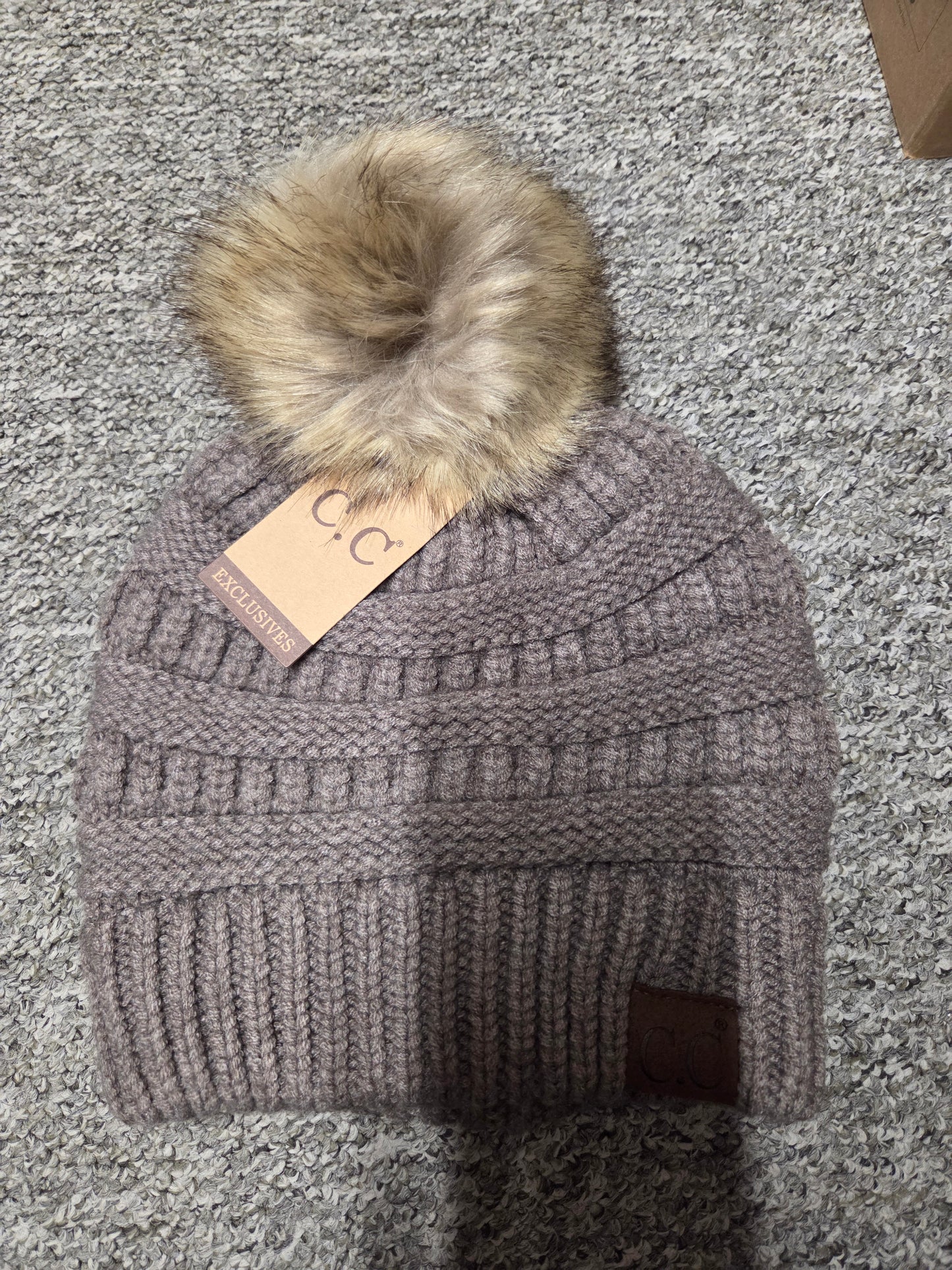 Hat - CC Mixed Soft Yarn with Natural Pom Pom Beanie for Adult Size Heads