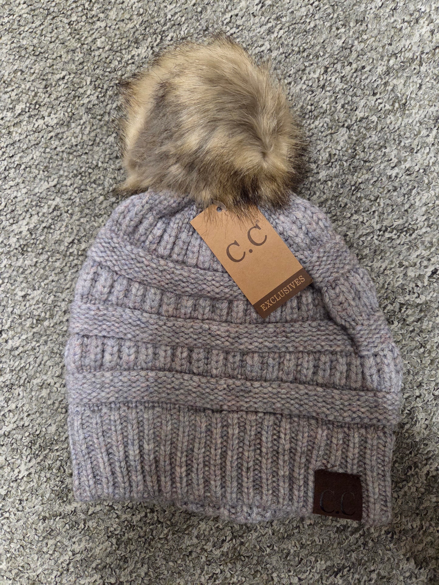 Hat - CC Mixed Soft Yarn with Natural Pom Pom Beanie for Adult Size Heads
