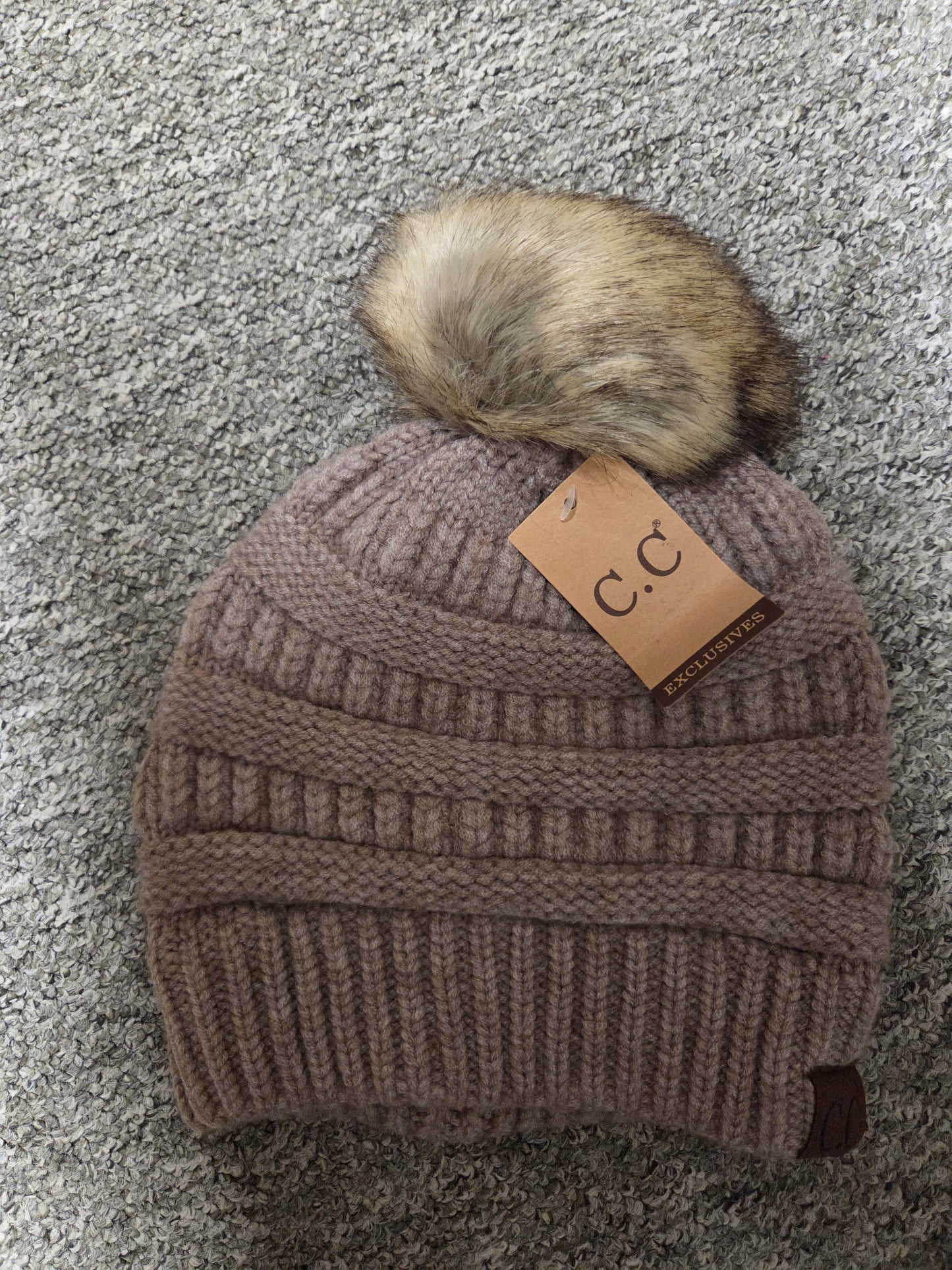 Hat - CC Mixed Soft Yarn with Natural Pom Pom Beanie for Adult Size Heads