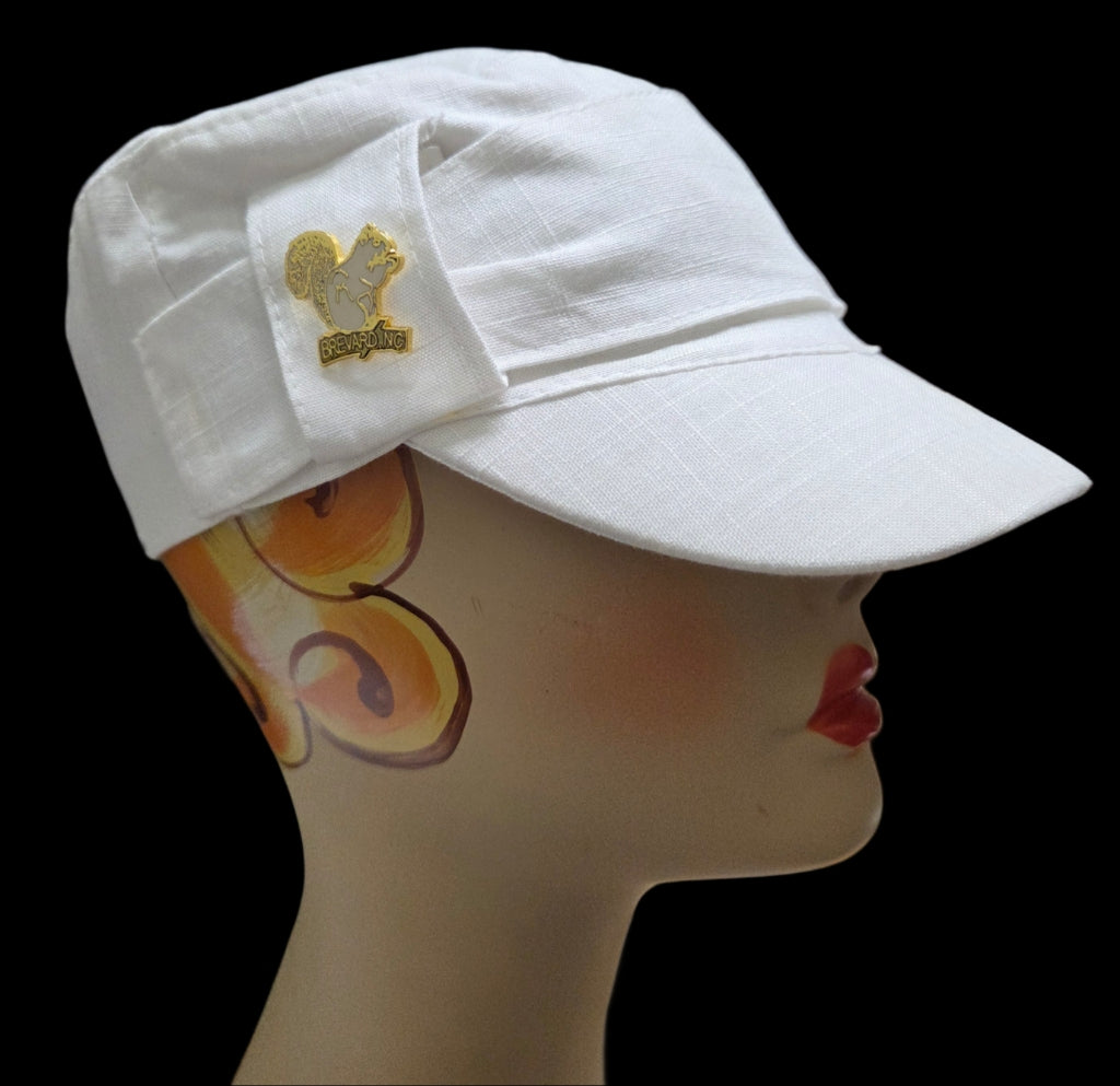 Hat - Cabby Hat with white squirrel or just bite me bat hat pin