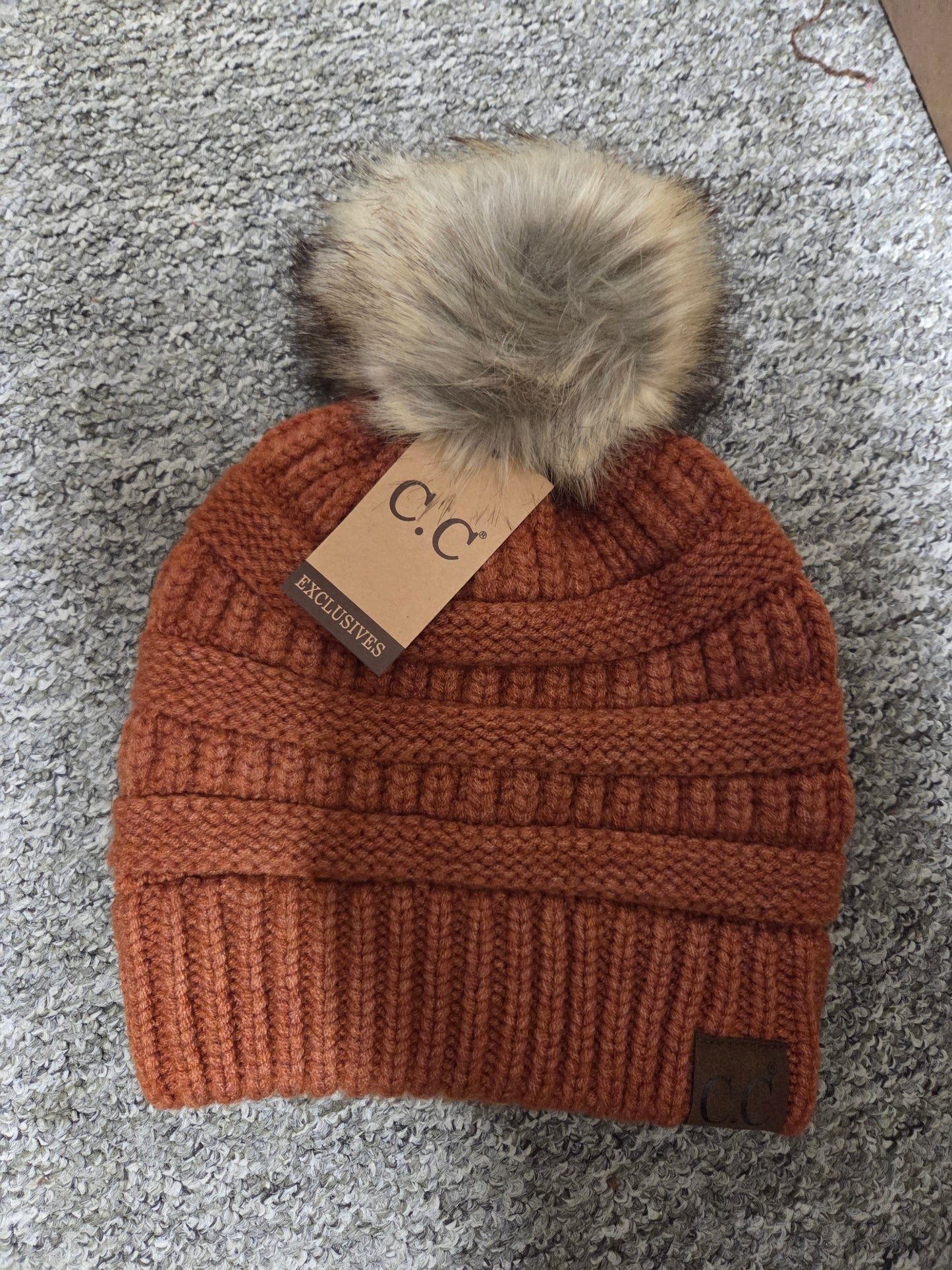 Hat - CC Mixed Soft Yarn with Natural Pom Pom Beanie for Adult Size Heads