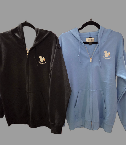 Hoodie - Adult - Embroidered Logo - Heavy Weight Gildan Full-Zip Sleeve in Black and Carolina Blue