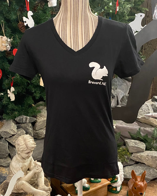 T-Shirt - Women's - White Squirrels Matter - Short Sleeve V-Neck in Black