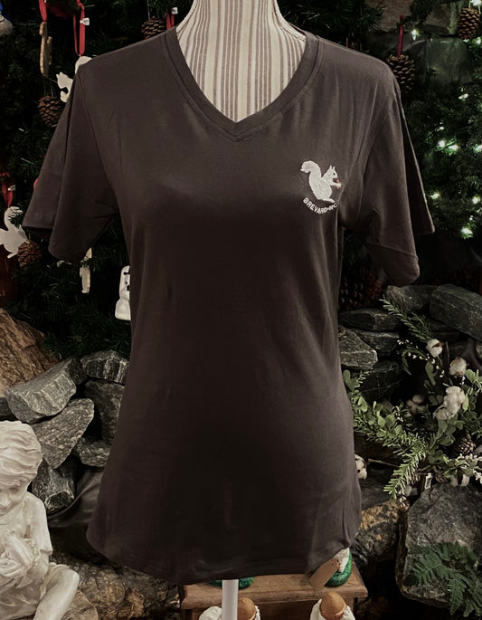 T-Shirt - Women's - Embroidered Logo - Short Sleeve V-Neck in Greige