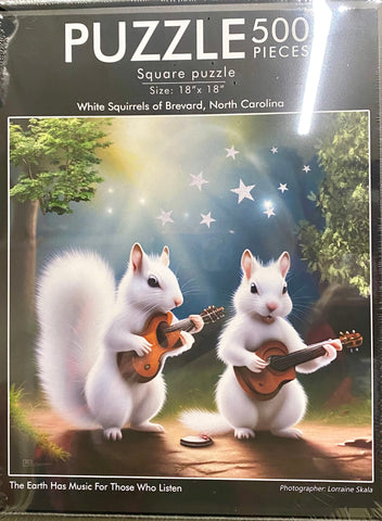 White Squirrel Puzzle - 18" x 18" - 500 Pieces - "The Earth has Music for Those Who Listen"