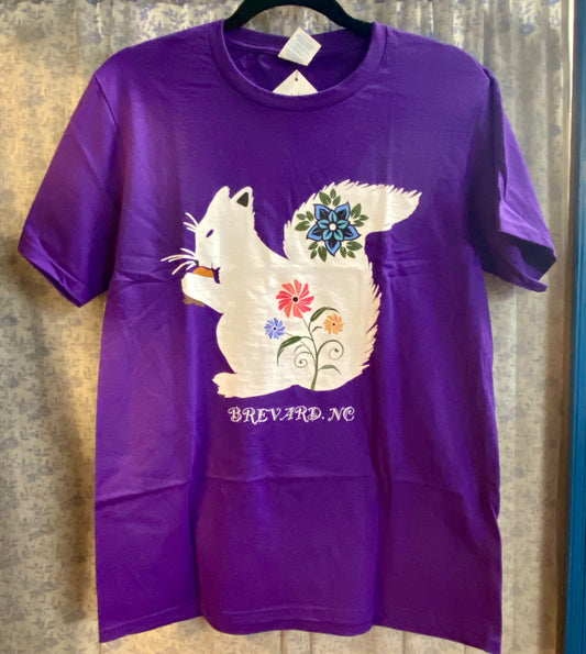 T-Shirt - Kids - Youth - Floral White Squirrel - Short Sleeve Crew Neck in Purple