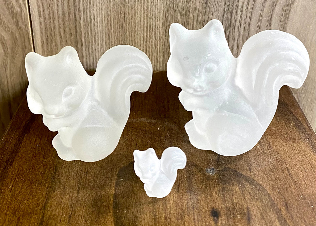 Figurine - Glass Frosted - White Squirrel in Three Sizes