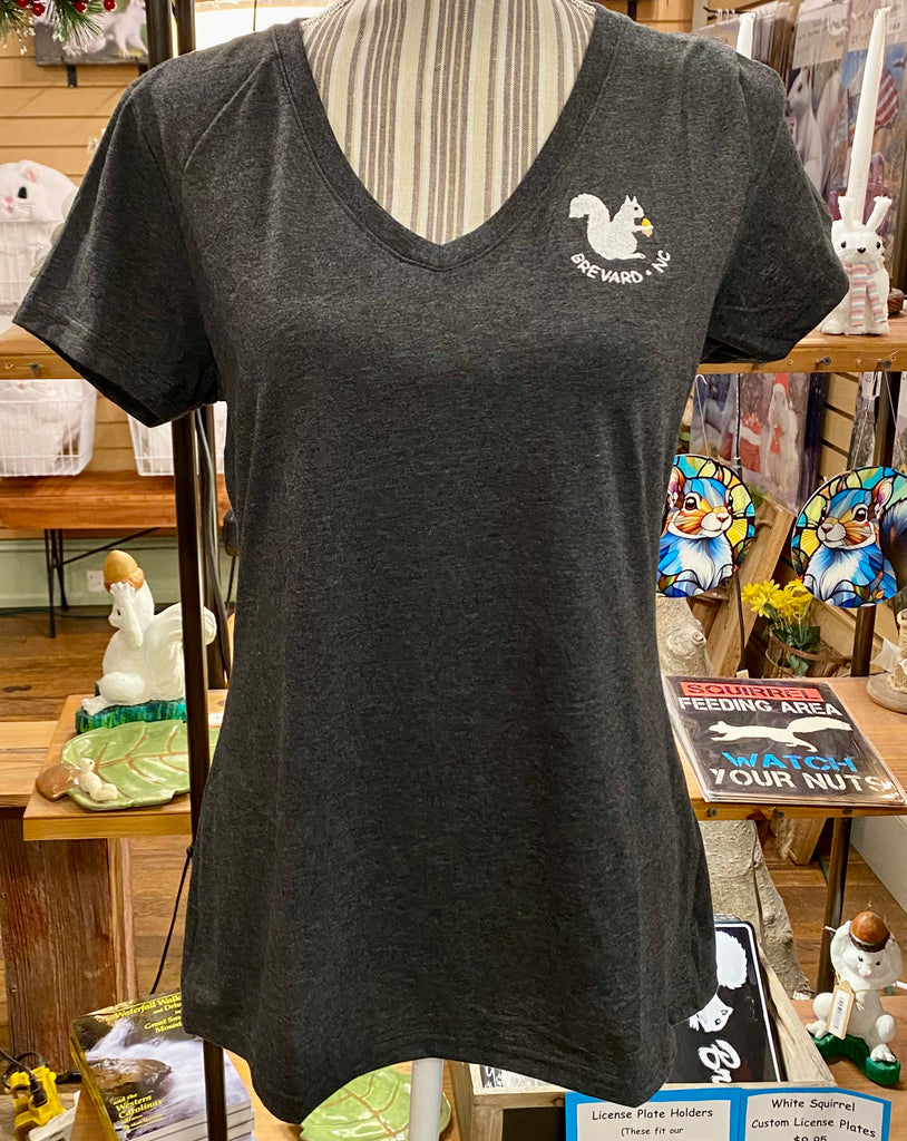 T-Shirt - Ladies - Embroidered Logo - Short Sleeve V-Neck in Heather Black