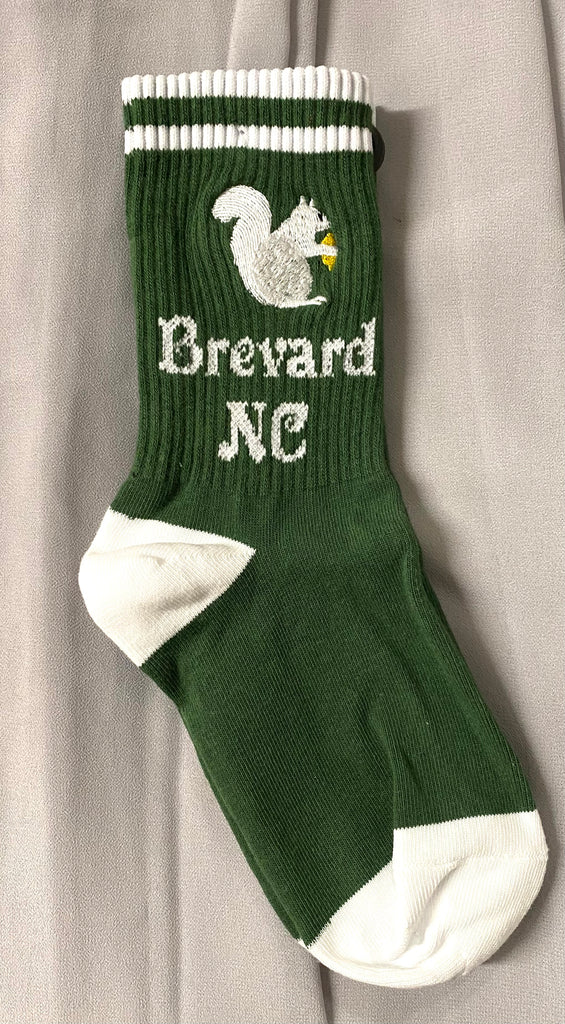 Socks - Youth - Embroidered White Squirrel and Brevard NC in Green