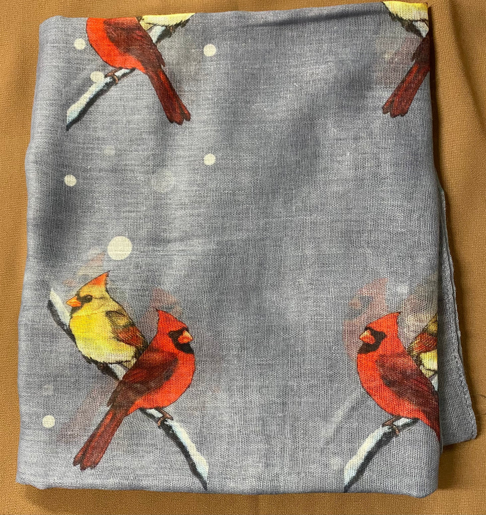 Scarf - Lightweight Cardinal Motif on Grey