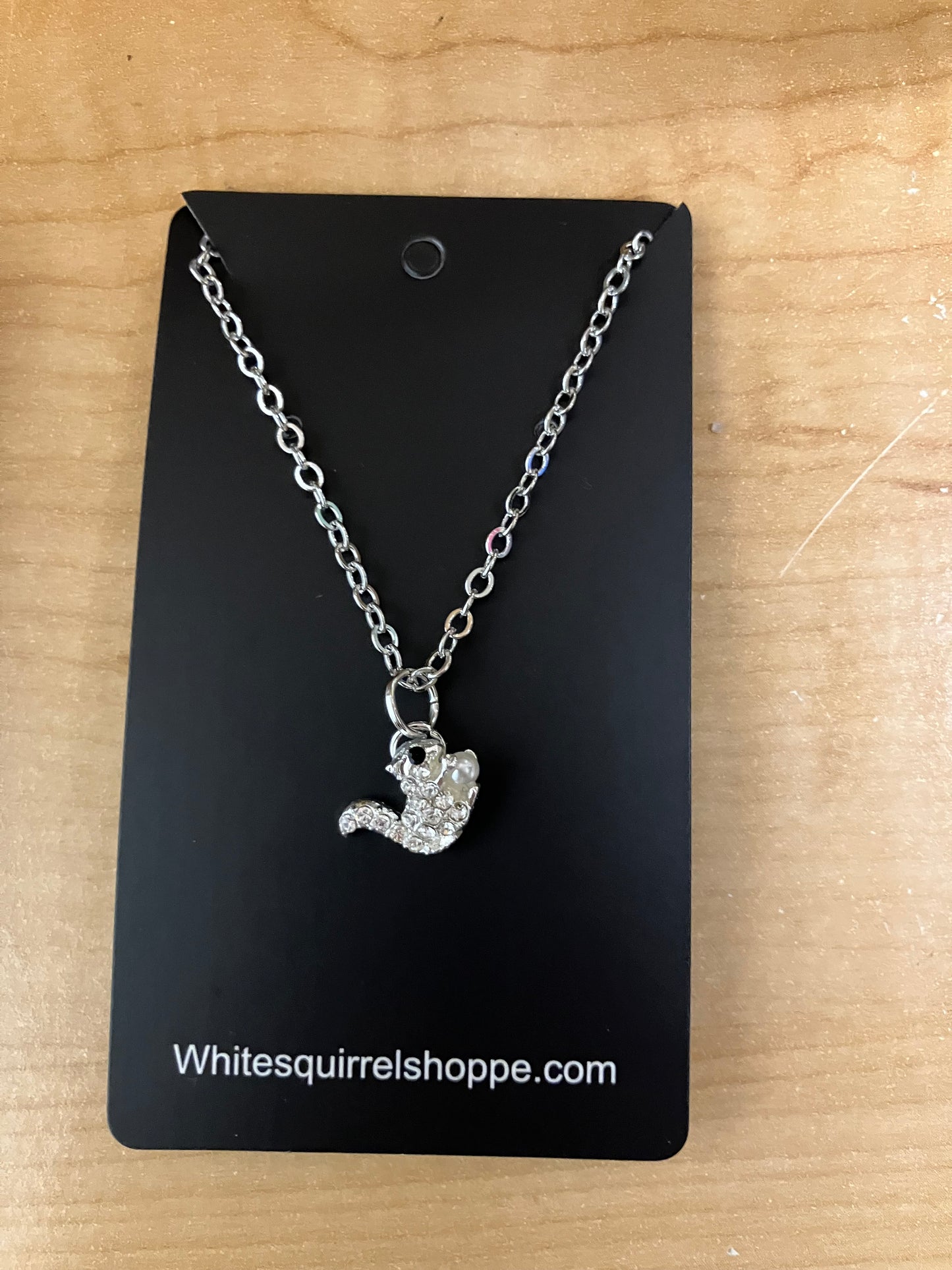 Jewelry - Necklace - White Squirrel Rhinestone Pendant with Pearl Acorn