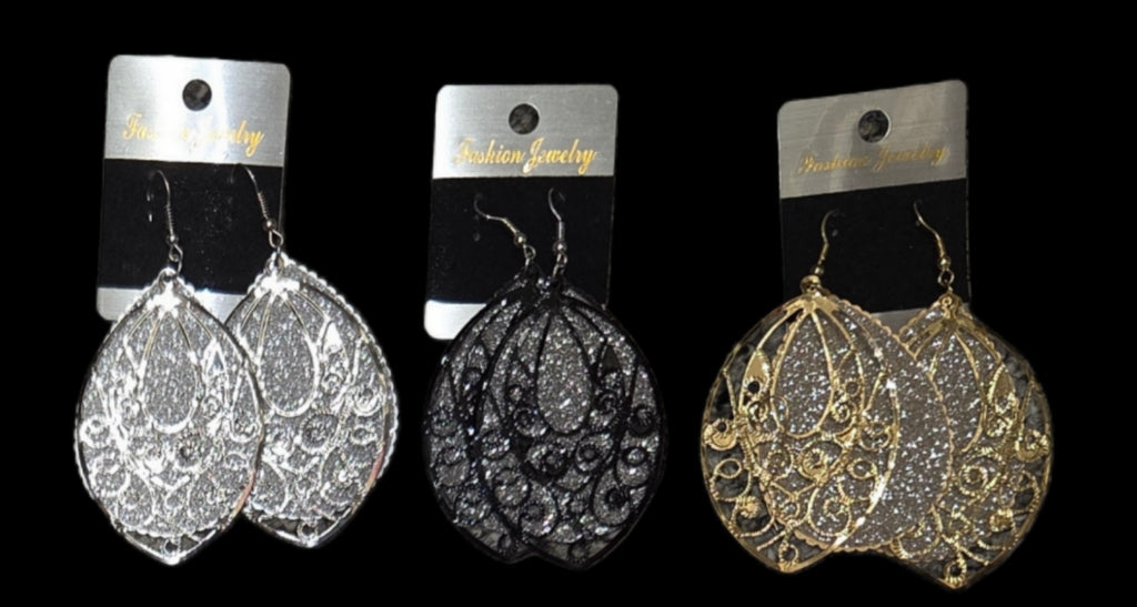 Jewelry - Earrings Dangle Assorted Laser Collection in Gold Silver and Black Tones