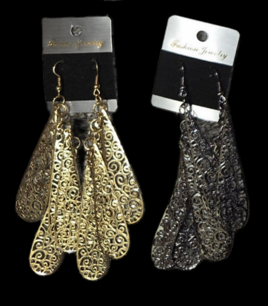 Jewelry - Earrings Dangle Assorted Laser Collection in Gold Silver and Black Tones
