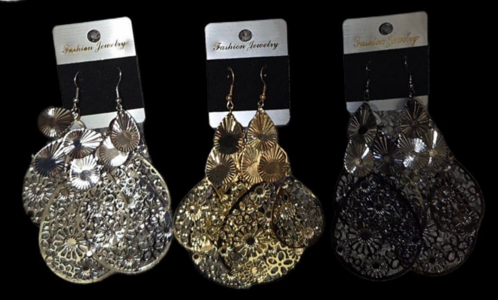 Jewelry - Earrings Dangle Assorted Laser Collection in Gold Silver and Black Tones