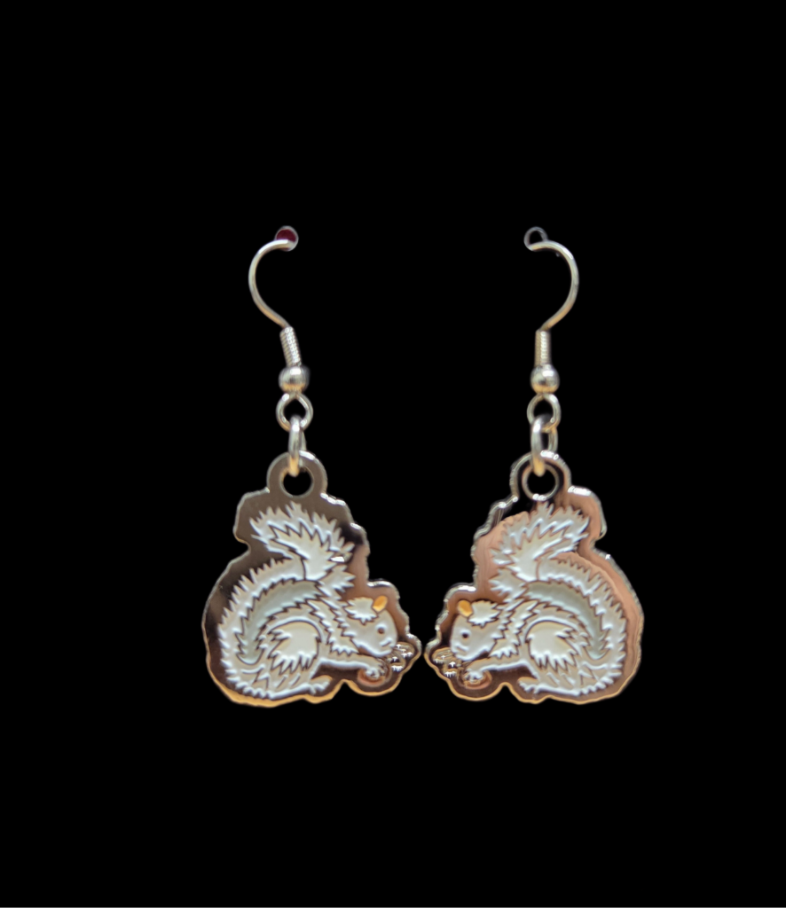 Jewelry - Necklace, Earrings or Set - Metal White Squirrel with Holding an Acorn & Brevard, NC