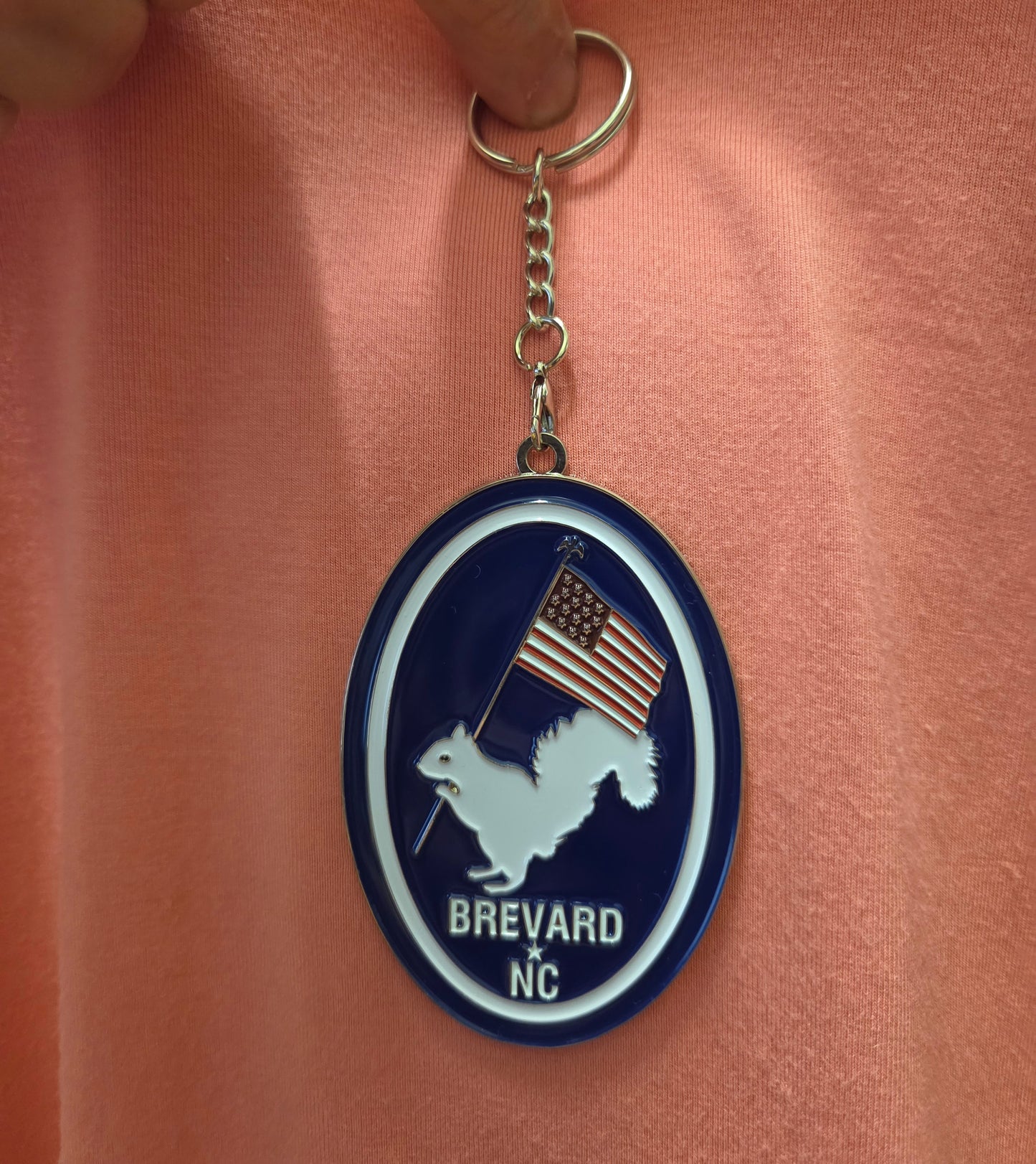 Ornament - Metal - Oval Patriotic White Squirrel with Brevard, NC
