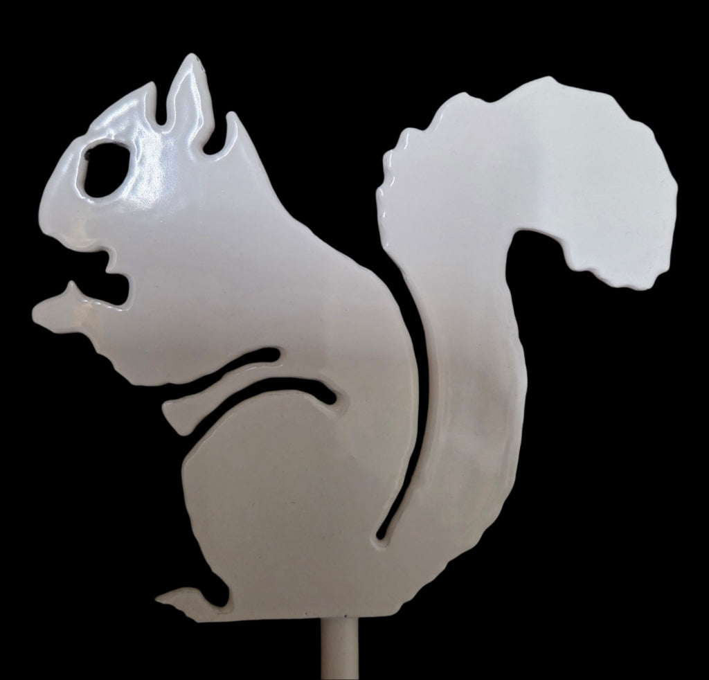 Metal Garden Art - White Squirrel Nibbling Garden Stake - 3.5" H x 4" W - Small