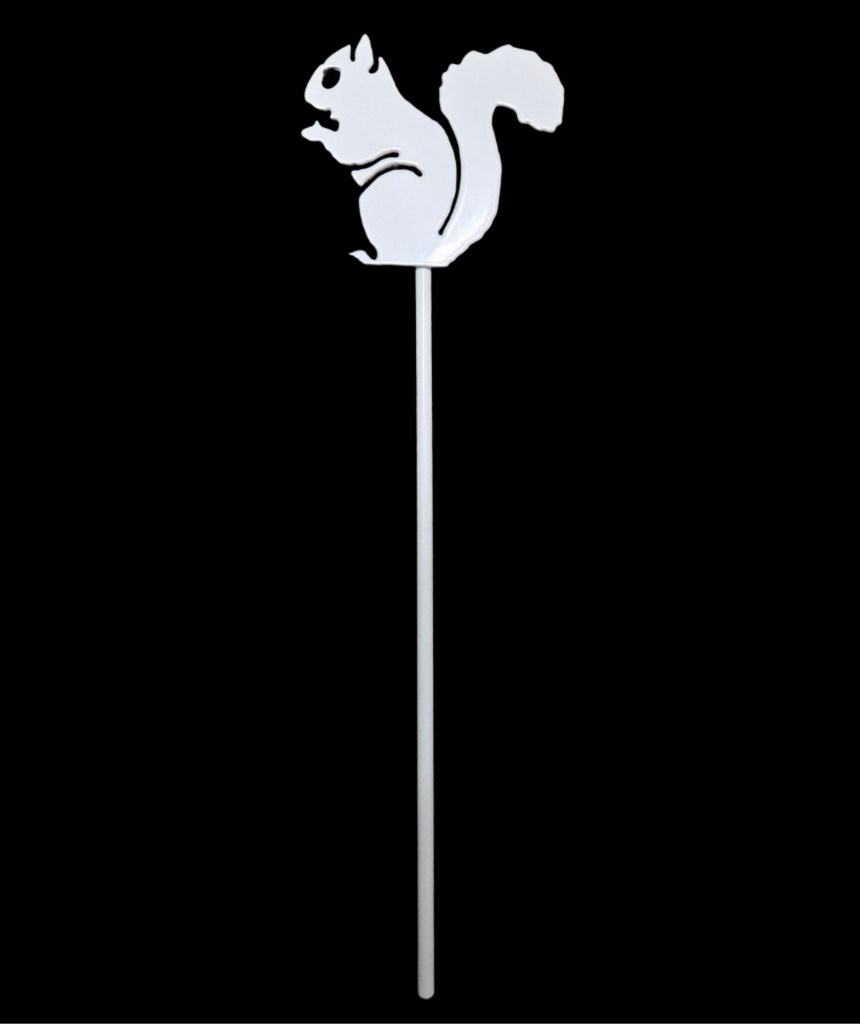 Metal Garden Art - White Squirrel Nibbling Garden Stake - 3.5" H x 4" W - Small