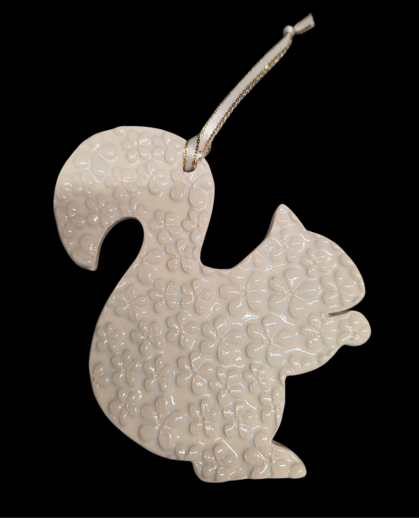 Ornament - Ceramic - Pressed Daisy Design on the White Squirrel