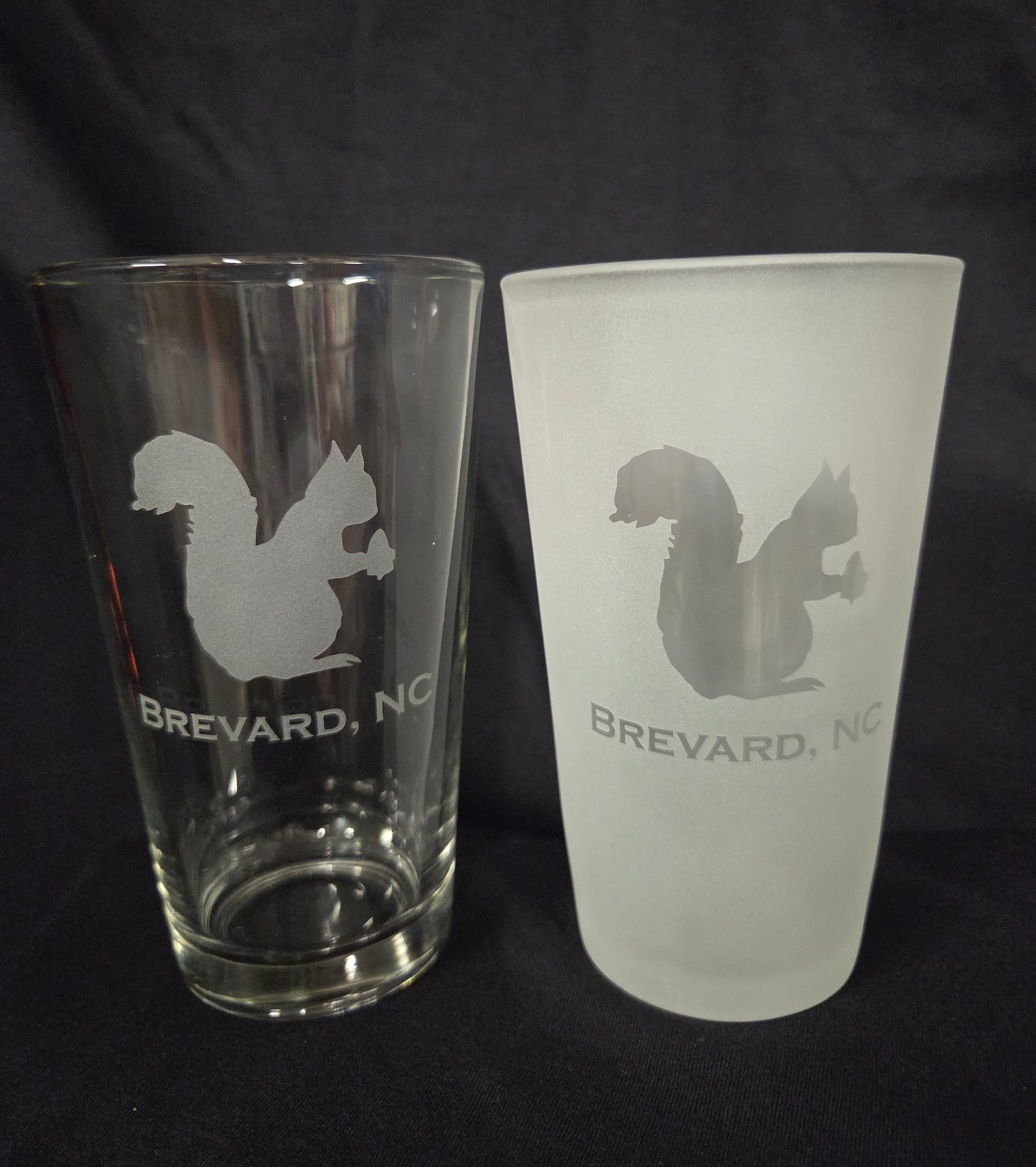Drinkware - Glass - Frosted Pint Glass with Etched White Squirrel & Brevard, NC 16 oz