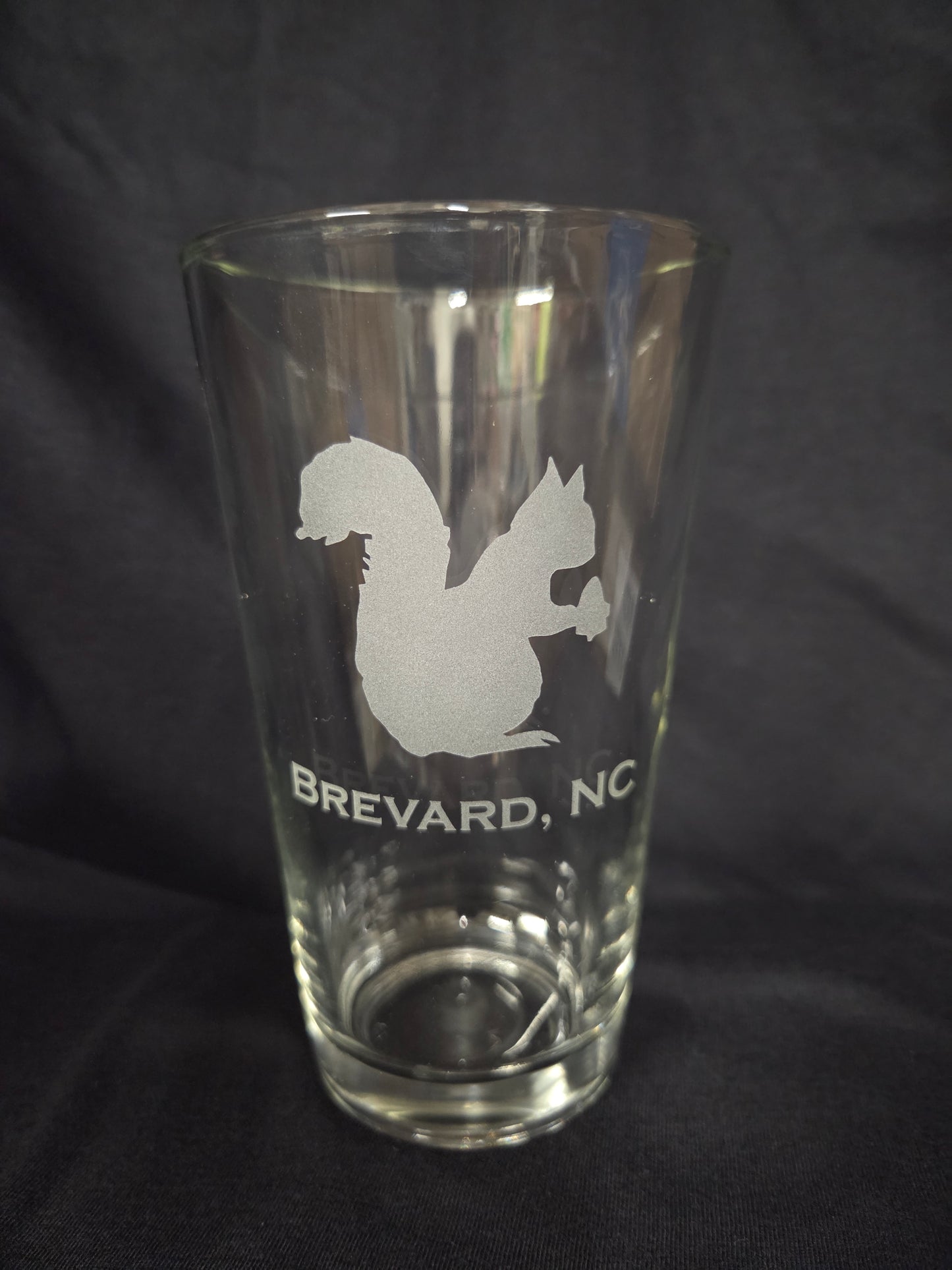 Drinkware - Pint Glass - Etched White Squirrel Brevard NC Beer Glass 16 ounces