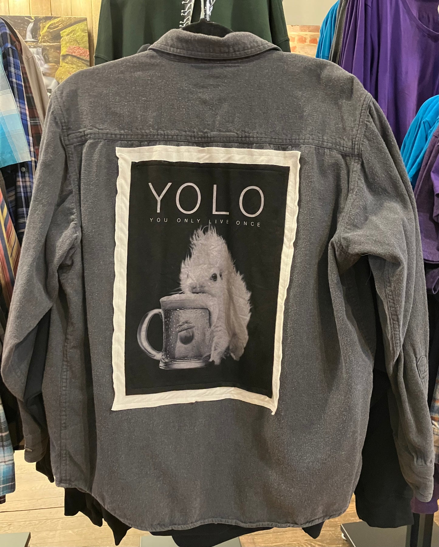 Shirt - Vintage Flannel Shirt with White Squirrel Panel on Back