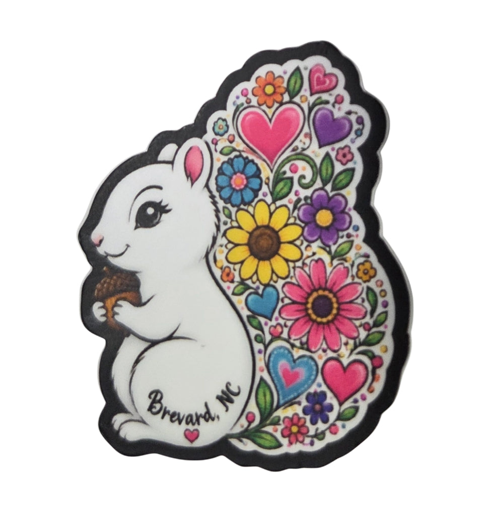 Decal/Sticker - White Squirrel with Flower Tail - Brevard NC - Mini Die-Cut
