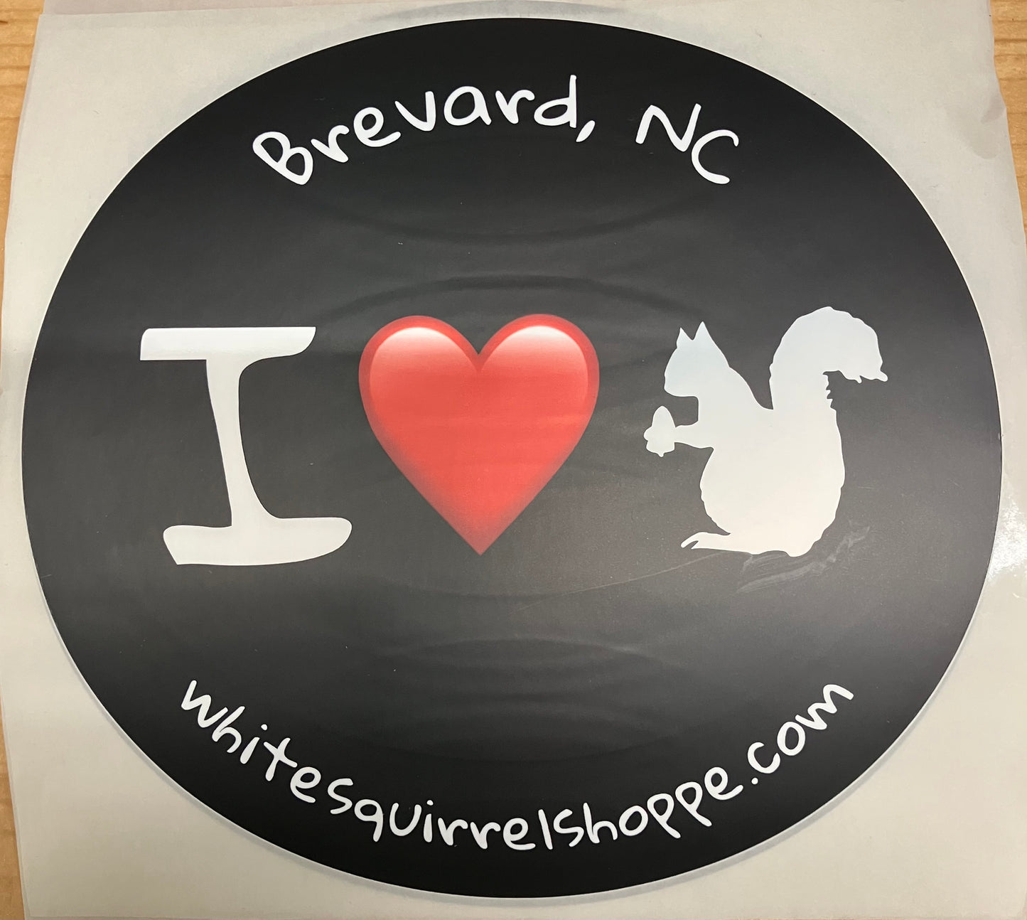 Decal/Sticker - I Heart White Squirrels - Brevard, NC - Large 7 3/4" and Small 5 7/8" Round