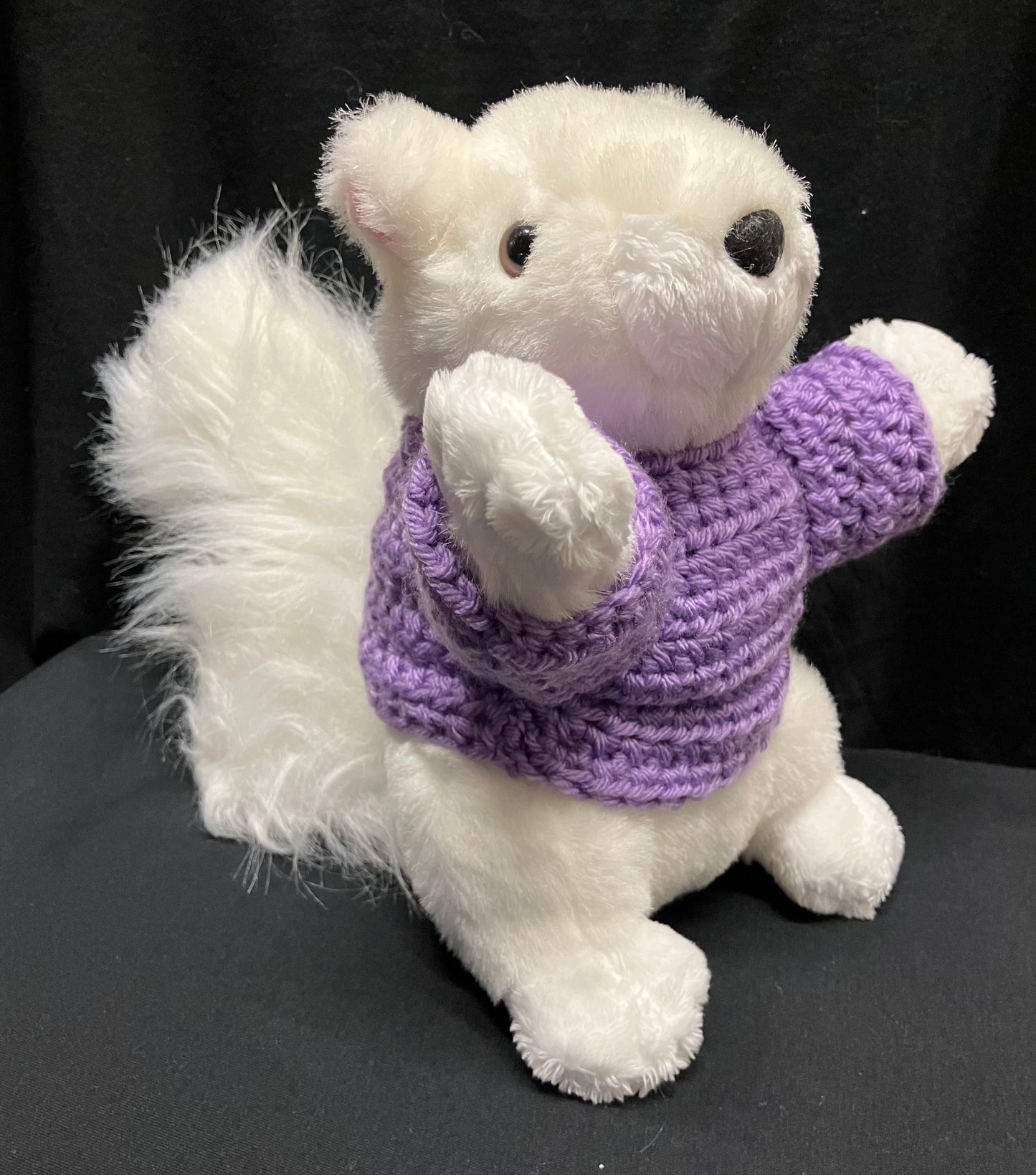 Stuffed Animal - Large Plush White Squirrel with Black Nose Wearing a Sweater