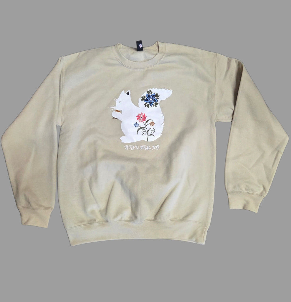 Sweatshirt - Adult - White Squirrel Floral Design - Sand
