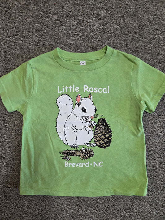 T-Shirt - Kids - Toddler - Little Rascal White Squirrel - Short Sleeve in Key Lime Green with Brevard NC