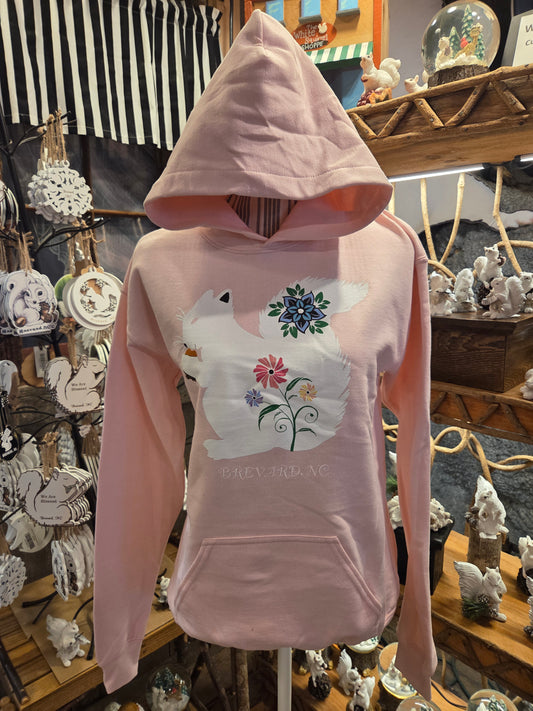 T-Shirt - Kids - Youth Pink Hoodie - White Squirrel Floral Design by Emily Najera