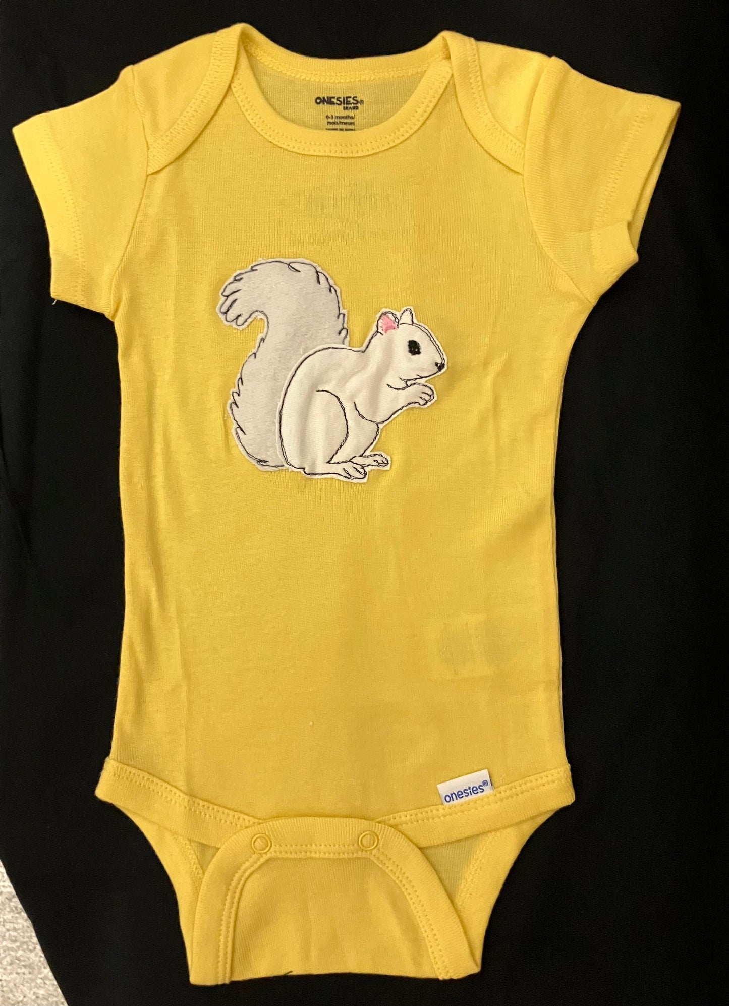 T-Shirt - Baby - Onesie with Individual Appliqued White Squirrel in Various Colors