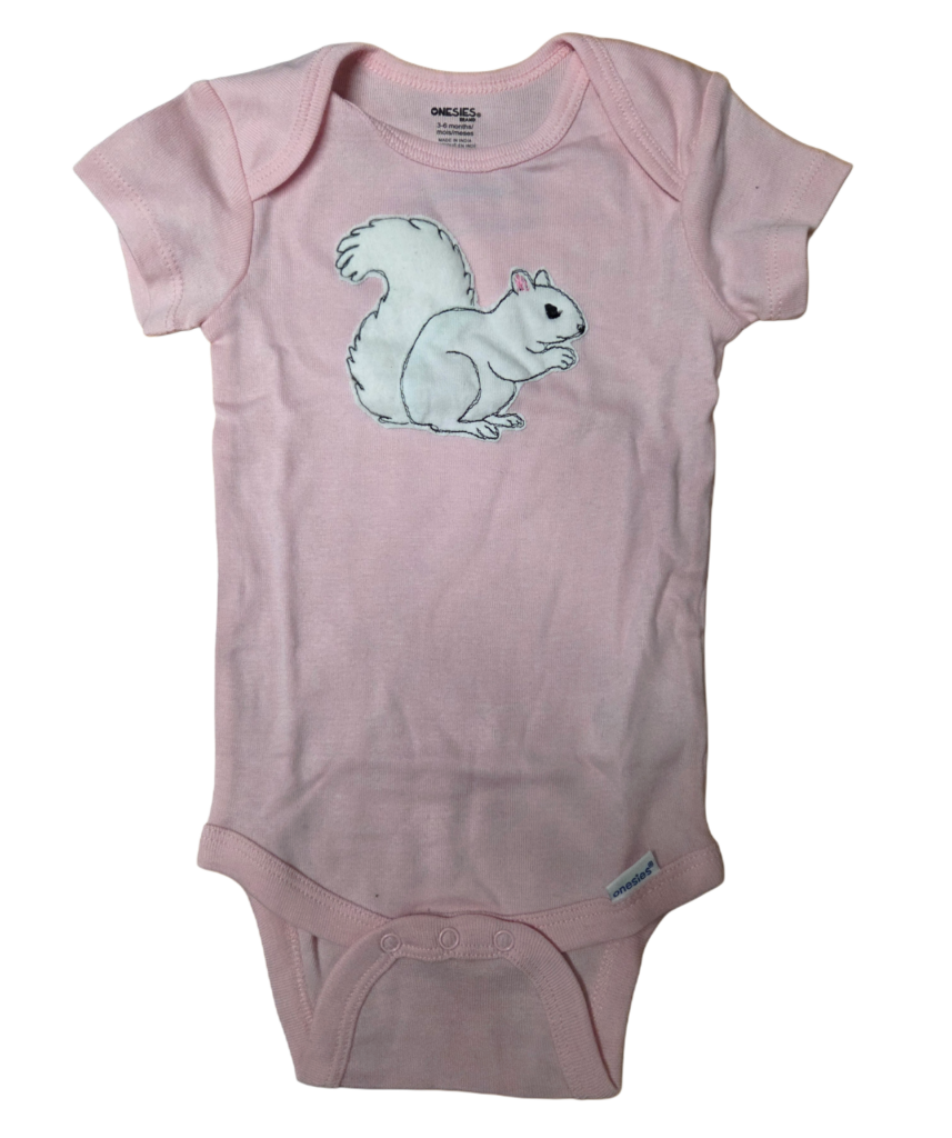 T-Shirt - Baby - Onesie with Individual Appliqued White Squirrel in Various Colors