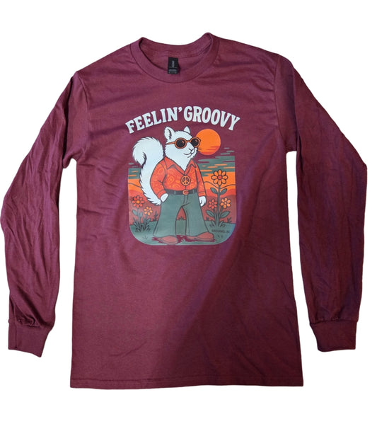 T-Shirt Adult Long Sleeve Feelin' Groovy White Squirrel Brevard NC
