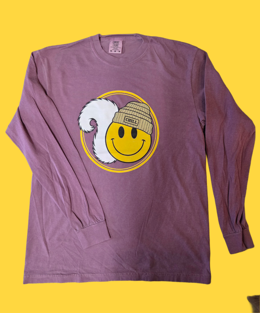 T Shirts Long Sleeve in Assorted Colors with Smiley Face White Squirrel Tail with Chill Beanie
