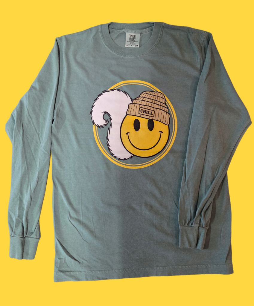 T Shirts Long Sleeve in Assorted Colors with Smiley Face White Squirrel Tail with Chill Beanie
