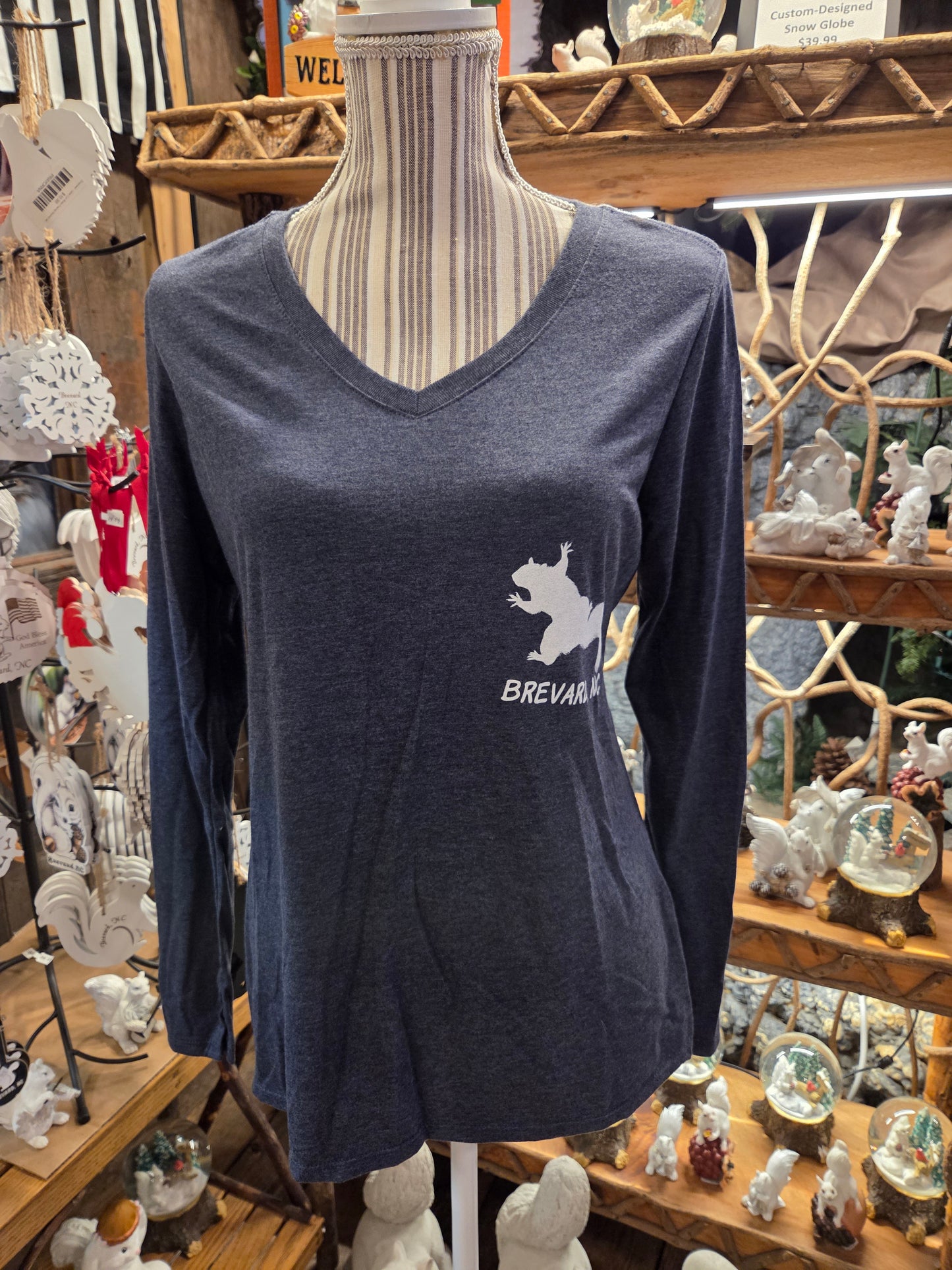 T-Shirt - Women's - I've Got Your Back & Birdseed - Long Sleeve V-Neck in Dark Heather Grey