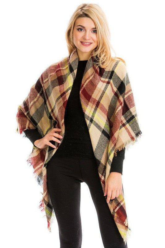 Scarf - Blanket Scarf - Oversized Square in Multi Color Plaids
