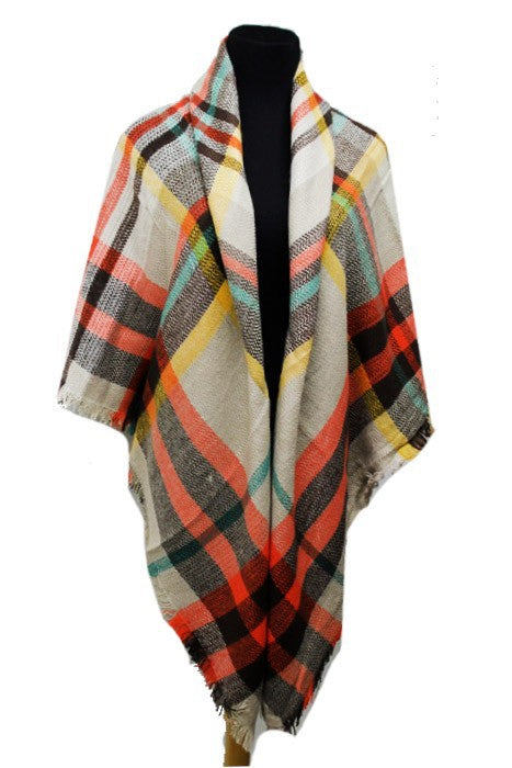Scarf - Blanket Scarf - Oversized Square in Multi Color Plaids