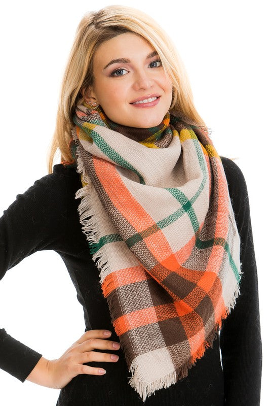 Scarf - Blanket Scarf - Oversized Square in Multi Color Plaids