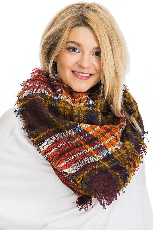 Scarf - Blanket Scarf - Oversized Square in Multi Color Plaids