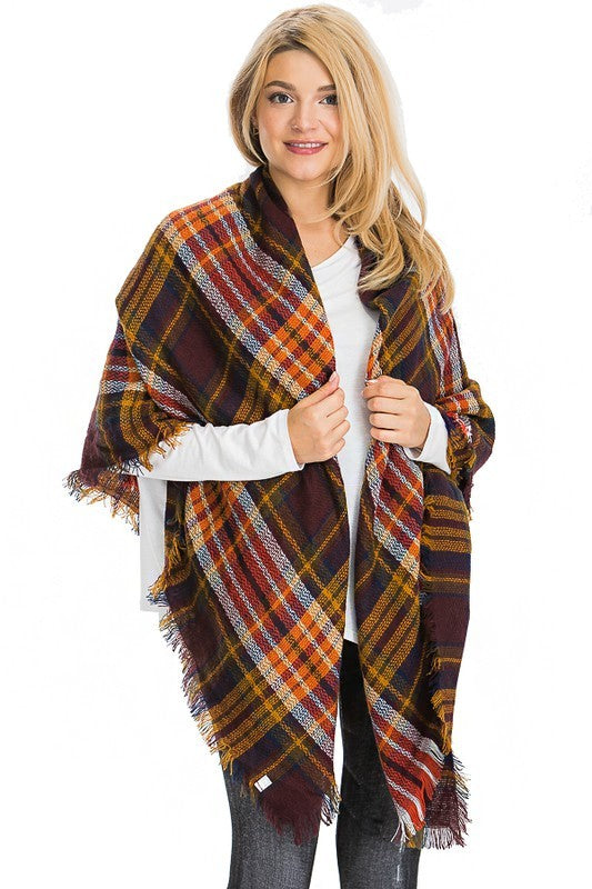 Scarf - Blanket Scarf - Oversized Square in Multi Color Plaids